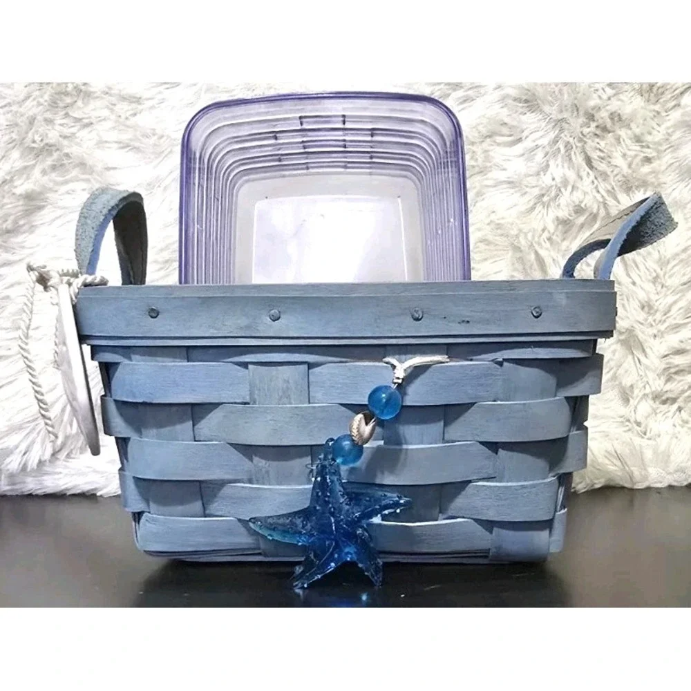 Rare Tea Basket‎ w/ Leather Handles 2006 Longaberger Nautical Starfish Sea Beach